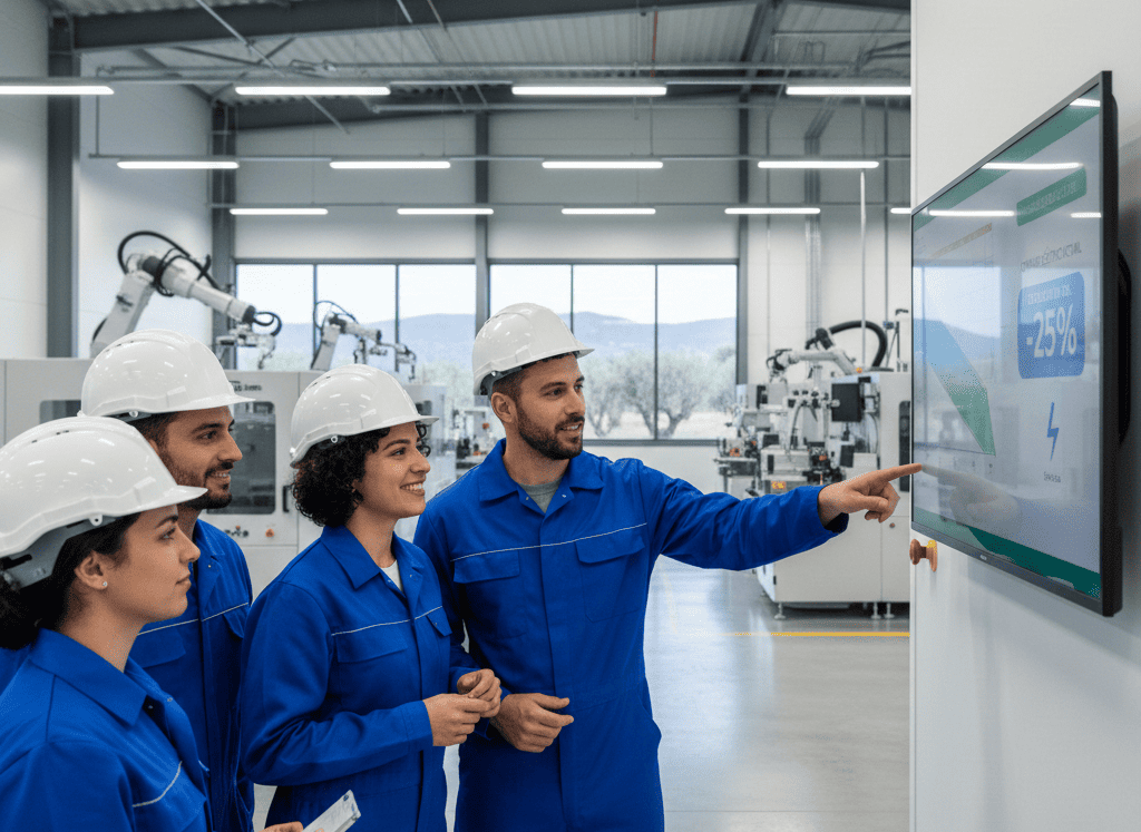 Ingeniero realizando mediciones con equipos especializados en una planta industrial, analizando consumo de maquinaria y sistemas eléctricos con instrumentos de precisión